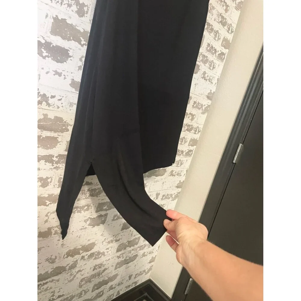 Eileen Fisher Black Asymmetrical Tunic Tank Top XL Minimalist Draped Hem
